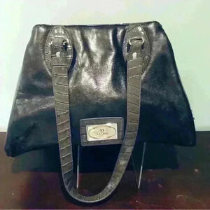 Charcoal Gray  La Diva Handbag. Genuine leather with man made trim.